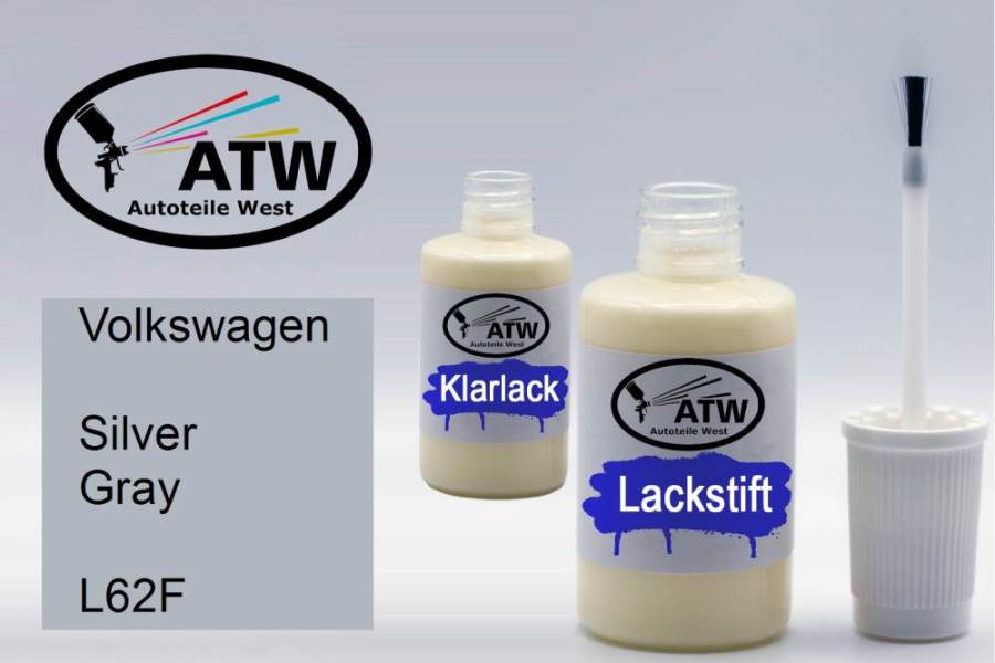 Volkswagen, Silver Gray, L62F: 20ml Lackstift + 20ml Klarlack - Set, von ATW Autoteile West.